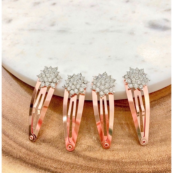 4 Piece Rose Gold With Crystal Barrette Clips - Picture 5 of 6